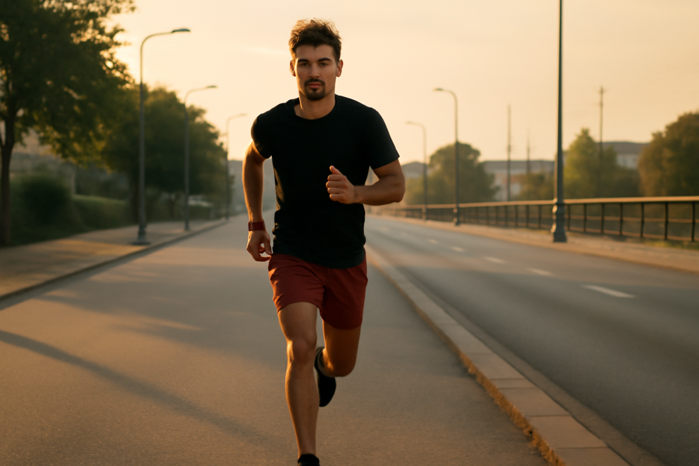 Jonge loper onderweg op een looproute tijdens training voor 10 km hardlopen schema