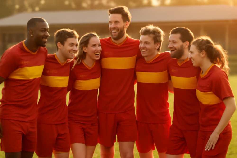 Lokale sportclub in gesponsorde sportkleding op het veld tijdens training